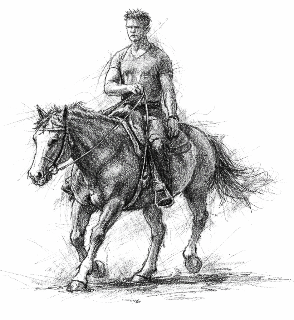 Thomas Prieß zu Pferd — Bleistiftzeichnung